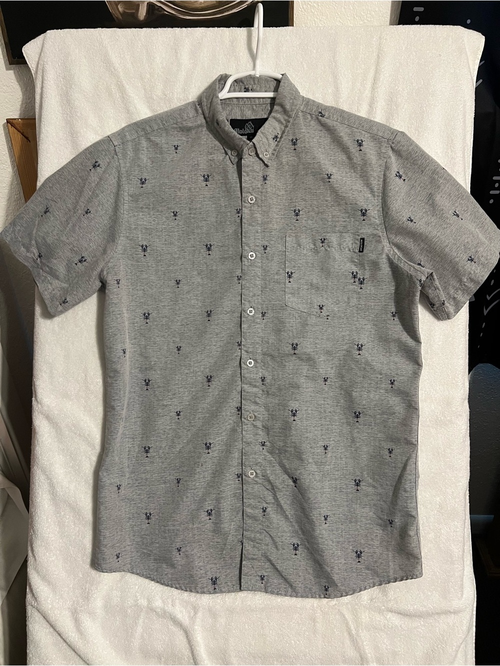 Kids Gray Button-Down Shirt with Navy Motif